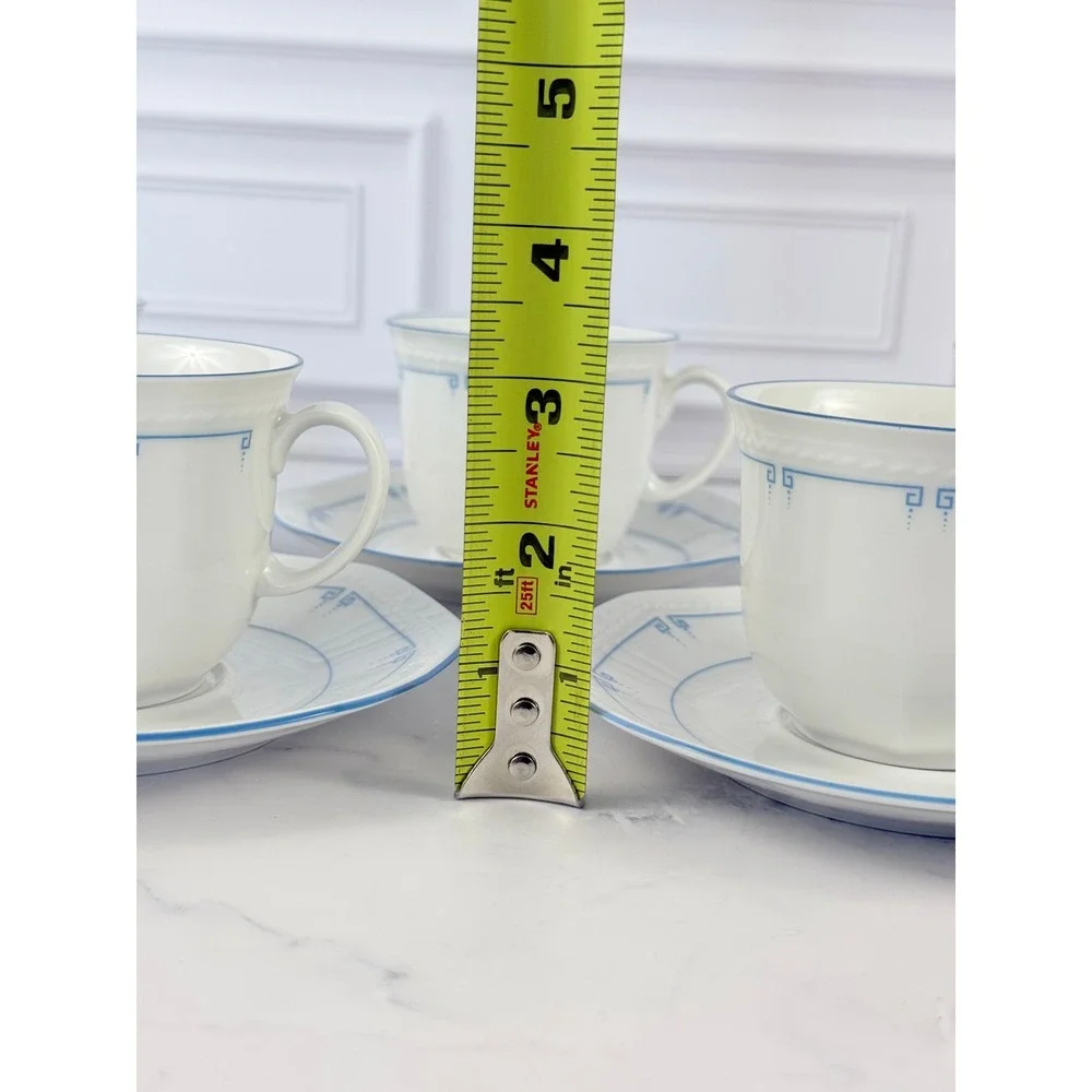 Schirnding Bavaria MCM Blue Greek Key Set of 6 Teacups & 5 Saucers